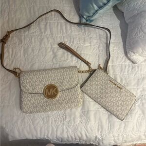 Michael Kors Cream and Tan Crossbody Bag Set